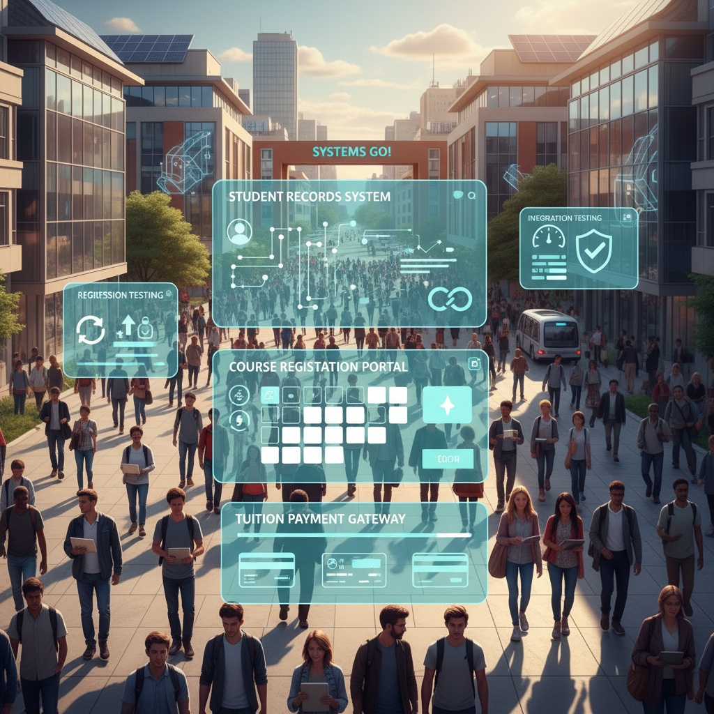 University IT team preparing Student Record Systems for the new academic year testing.